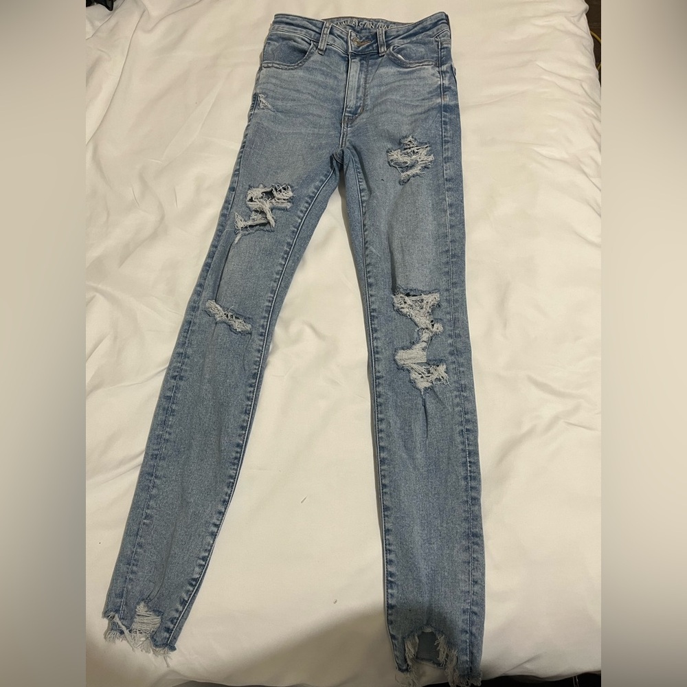 American Eagle Outfitters Light Blue Distressed/ripped Skinny Jeans
